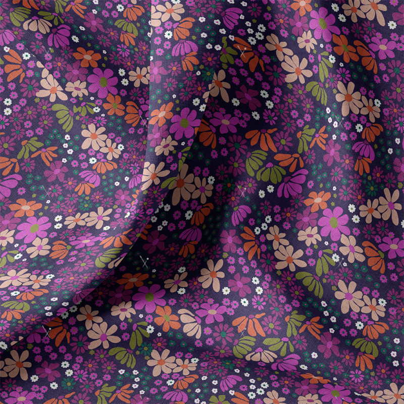 Algodón estampado MARIA Violeta / Naranja